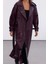 Kadın Moda Şık Oversize Ceket Yaka Uzun Düz Astarlı Kemerli Oversize Suni Deri Trençkot 4