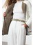 Kadın Moda Şık Oversize Bisiklet Yaka Midi Düz Astarlı Oversize Peluş Detaylı Kapitone Mont 3