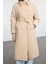 Kadın Moda Şık Regular Ceket Yaka Uzun Düz Astarlı Yakası Peluş Kemerli Su Itici Parka Şişme Mont 1