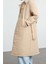 Kadın Moda Şık Regular Ceket Yaka Uzun Düz Astarlı Yakası Peluş Kemerli Su Itici Parka Şişme Mont 4