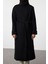 Kadın Moda Şık Oversize Ceket Yaka Uzun Düz Astarlı Yaka Detaylı Oversize Yünlü Kaban 1
