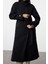 Kadın Moda Şık Oversize Ceket Yaka Uzun Düz Astarlı Yaka Detaylı Oversize Yünlü Kaban 3