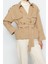 Kadın Moda Şık Oversize Ceket Yaka Standart Düz Astarlı Oversize Geniş Kesim Kemerli Trençkot 2