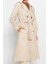 Kadın Moda Şık Oversize Ceket Yaka Uzun Düz Astarsız Kuşaklı Su Itici Uzun Trençkot 4