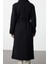 Kadın Moda Şık Oversize Ceket Yaka Uzun Düz Astarlı Yaka Detaylı Oversize Yünlü Kaban 5