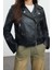 Kadın Moda Şık Regular Ceket Yaka Standart Düz Astarlı Regular Suni Deri Biker Ceket Mont 1