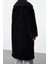 Tasarım Düz Astarlı Yaka Uzun Bol Ceket Kadın Siyah Oversize Peluş Kaban 5