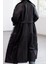 Tasarım Düz Astarlı Yaka Uzun Oversize Ceket Kadın Kemerli Oversize Suni Deri Trençkot 3