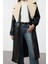 Tasarım Düz Astarlı Yaka Uzun Oversize Ceket Kadın Oversize Peluş Yaka Detaylı Suni Deri Trençkot 1