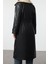 Tasarım Düz Astarlı Yaka Uzun Oversize Ceket Kadın Oversize Peluş Yaka Detaylı Suni Deri Trençkot 4