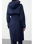 Tasarım Düz Astarlı Yaka Uzun Oversize Kapüşonlu Kadın Içi Elyaflı Oversize Kalın Trençkot 4