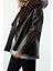 Kadın Moda Şık Oversize Şal Yaka Midi Düz Astarlı Oversize Yakası Kürk Detaylı Suni Deri Mont 4