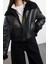 Kadın Moda Şık Oversize Gömlek Yaka Standart Düz Astarsız Peluş Detaylı Biker Ceket Mont 2