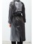 Tasarım Düz Astarlı Yaka Uzun Oversize Ceket Kadın Oversize Geniş Kesim Kuşaklı Trençkot 5