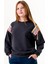 Kız Çocuk Şerit Modelli Nakışlı Sweatshirt - Siyah 1