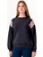 Kız Çocuk Şerit Modelli Nakışlı Sweatshirt - Siyah 2