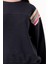 Kız Çocuk Şerit Modelli Nakışlı Sweatshirt - Siyah 4