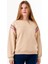 Kız Çocuk Şerit Modelli Nakışlı Sweatshirt - Bej 1