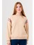 Kız Çocuk Şerit Modelli Nakışlı Sweatshirt - Bej 2