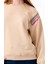 Kız Çocuk Şerit Modelli Nakışlı Sweatshirt - Bej 3