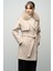 Yakası Çıkabilen Kürklü Apolet ve Pelerin Detaylı Kaşmir Kaban Bej 3007-TK 3