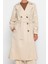 Kadın Moda Şık Oversize Ceket Yaka Uzun Düz Astarsız Kuşaklı Su Itici Uzun Trençkot 2