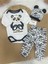 Panda Baskılı Çıtçıtlı Badili Uniseks Bebek 3lü Takım 0-3/3-6 Ay 1