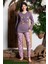 Kadın Mürdüm Sıfır Yaka Uzun Kol Likralı Desenli Kadın Pijama TAKIMIK803153 1