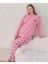 Kadın Pembe Düğmeli Sıfır Yaka Düz Pamuklu Interlok Kumaş Uzun Kol Kadın Pijama Takımı 1