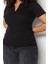 Moda Büyük Beden Polo Yaka Örme Regular Düz Desen Casual Günlük Crop Kısa Kol Bluz 1