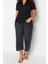 Moda Büyük Beden Polo Yaka Örme Regular Düz Desen Casual Günlük Crop Kısa Kol Bluz 2