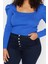 Moda Büyük Beden Kare Yaka Triko Fit Düz Desen Casual Günlük Regular Uzun Kol Bluz 2