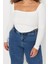Moda Büyük Beden Kare Yaka Örme Fit Düz Desen Casual Günlük Crop Uzun Kol Bluz 1