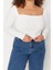Moda Büyük Beden Kare Yaka Örme Fit Düz Desen Casual Günlük Crop Uzun Kol Bluz 2