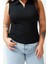 Moda Büyük Beden Polo Yaka Örme Fit Düz Desen Casual Günlük Regular Kolsuz Bluz 2
