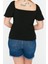 Moda Büyük Beden Kare Yaka Örme Slim Düz Desen Casual Günlük Crop Kısa Kol Bluz 5
