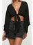 Moda V Yaka Dokuma Fit Düz Desen Plaj Crop Truvakar Kol Kol Bluz 3