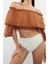 Moda Kayık Yaka Dokuma Relaxed Düz Desen Plaj Crop Kısa Kol Bluz 3
