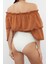 Moda Kayık Yaka Dokuma Relaxed Düz Desen Plaj Crop Kısa Kol Bluz 5