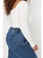 Moda Büyük Beden Kare Yaka Örme Fit Düz Desen Casual Günlük Crop Uzun Kol Bluz 3