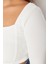 Moda Büyük Beden Kare Yaka Örme Fit Düz Desen Casual Günlük Crop Uzun Kol Bluz 4