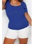 Moda Büyük Beden Kare Yaka Örme Fit Düz Desen Casual Günlük Crop Kısa Kol Bluz 3