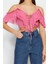 Moda V Yaka Örme Regular Düz Desen Şık Gece Crop Kısa Kol Bluz 1