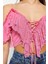 Moda V Yaka Örme Regular Düz Desen Şık Gece Crop Kısa Kol Bluz 5