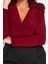 Moda Büyük Beden Kruvaze Örme Fit Düz Desen Casual Günlük Regular Uzun Kol Bluz 2