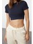 Moda Bisiklet Yaka Örme Fit Düz Desen Sportswear Super Crop Kısa Kol Bluz 2