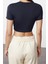 Moda Bisiklet Yaka Örme Fit Düz Desen Sportswear Super Crop Kısa Kol Bluz 5