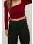 Moda Kare Yaka Örme Slim Düz Desen Casual Günlük Crop Uzun Kol Bluz 2