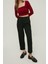 Moda Kare Yaka Örme Slim Düz Desen Casual Günlük Crop Uzun Kol Bluz 3
