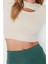 Moda Bisiklet Yaka Örme Fit Düz Desen Sportswear Crop Uzun Kol Bluz 2